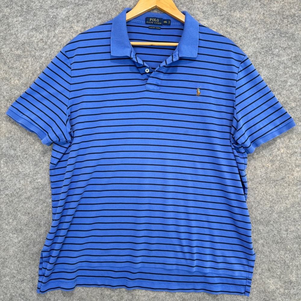Polo Ralph Lauren Polo‎ Shirt Mens 2XL Pima Soft Touch Blue Striped Modern Pony